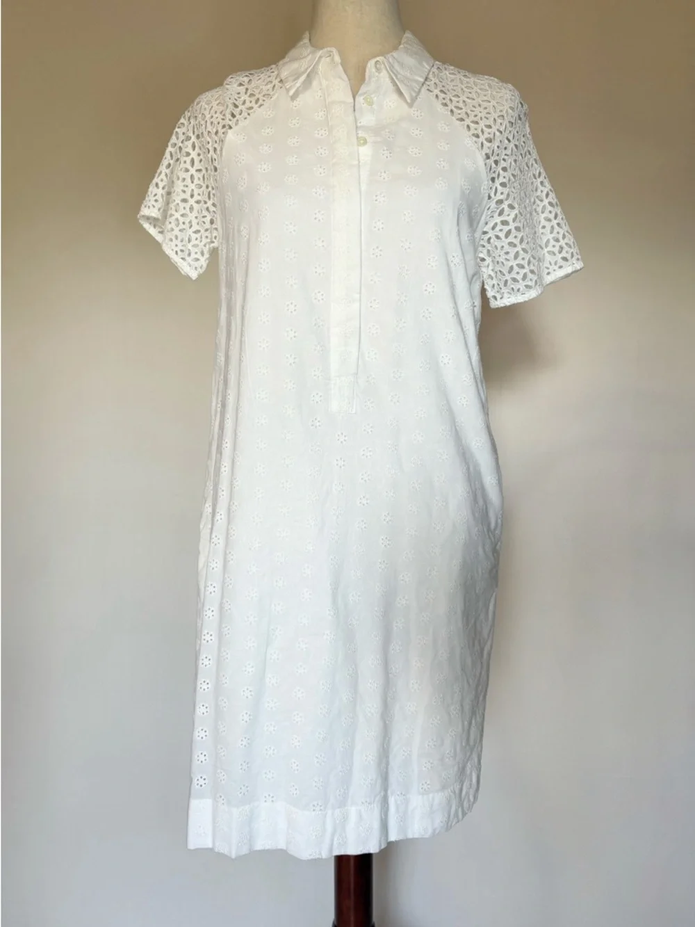J. Crew White Eyelet Lace Relaxed Fit Cotton Shirt Dress Size 4 - Picture 3 of 9